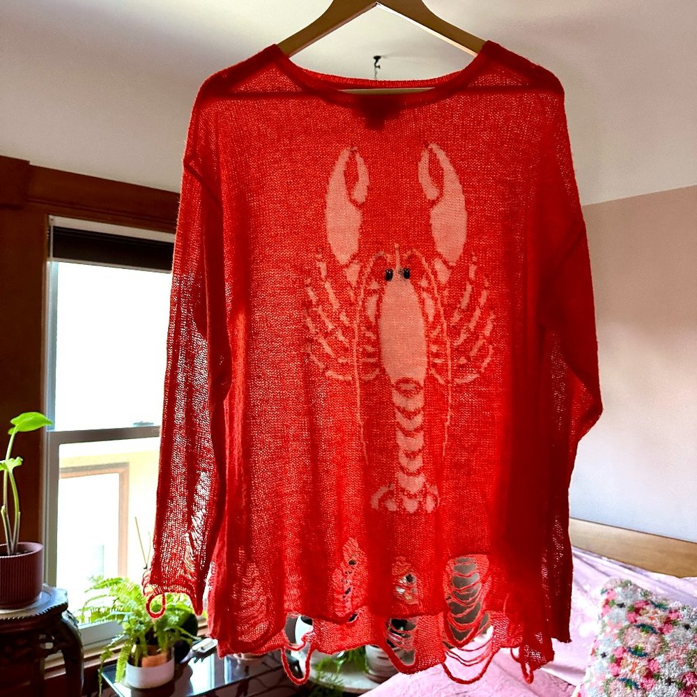 Wildfox Mesh Sweater Deep Red Orange M